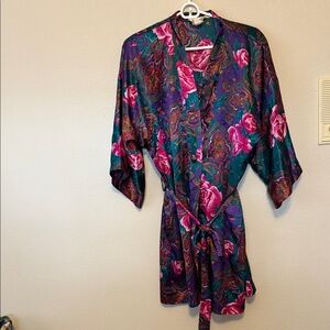 Vintage Floral Kimono Robe - Purple and Pink
